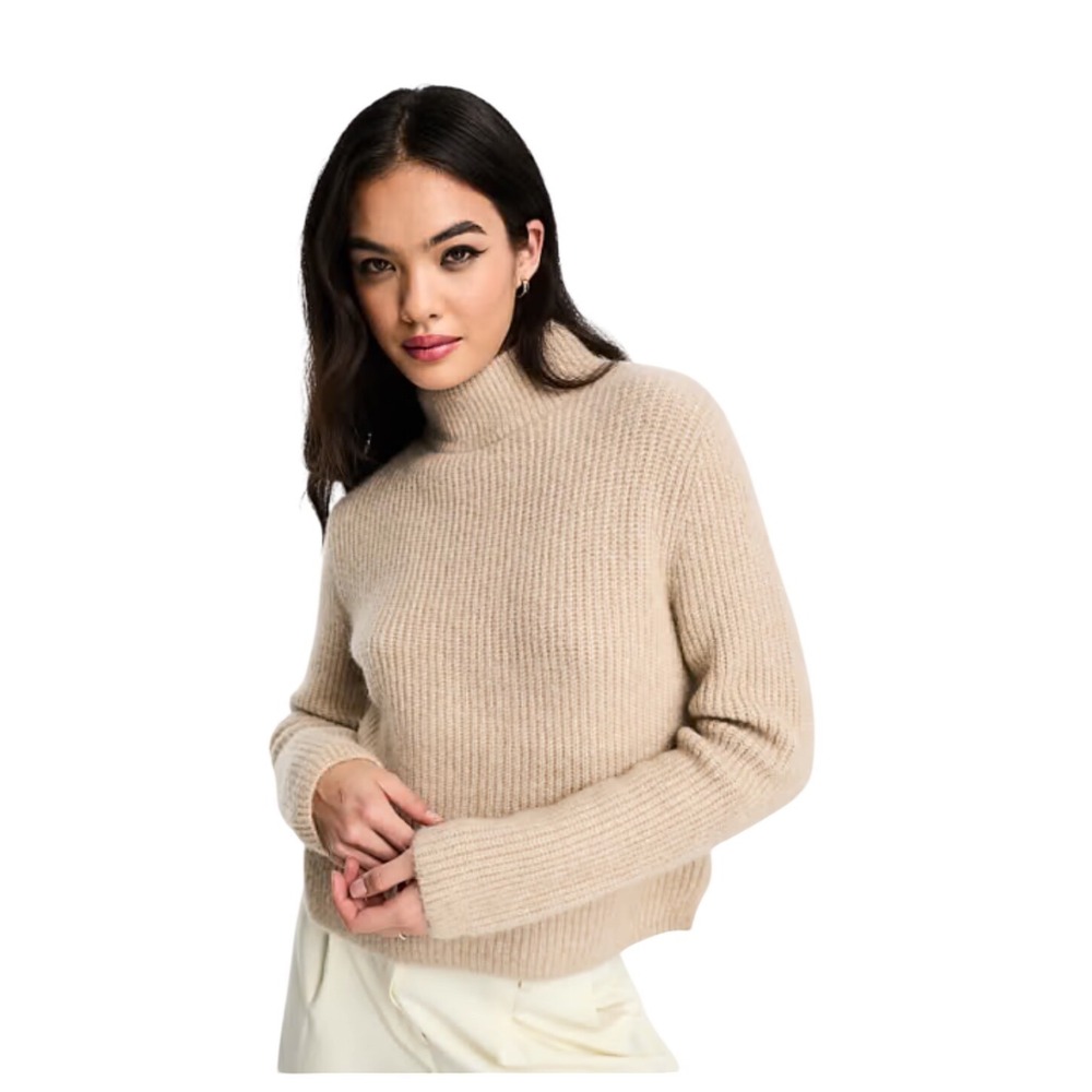 & Other Stories Mock Neck Ribbed Knit Sweater Beige Alpaca Blend Size S
